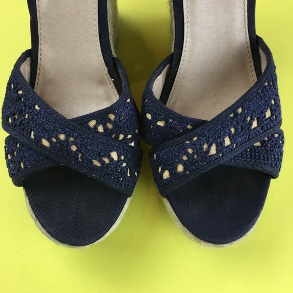 Candie's Casey Crochet Espadrille Wedge in Navy - Picture 4 of 7